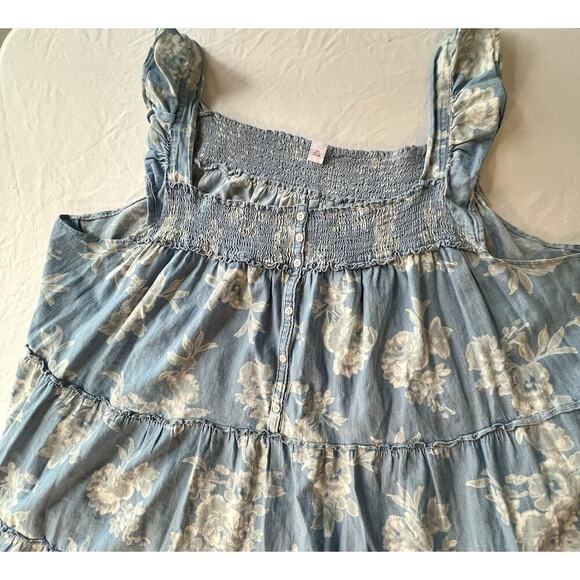 Old Navy Chambray Floral Tiered Midi Dress 4XL Smocked Beach Cruise Vacation - Picture 5 of 10